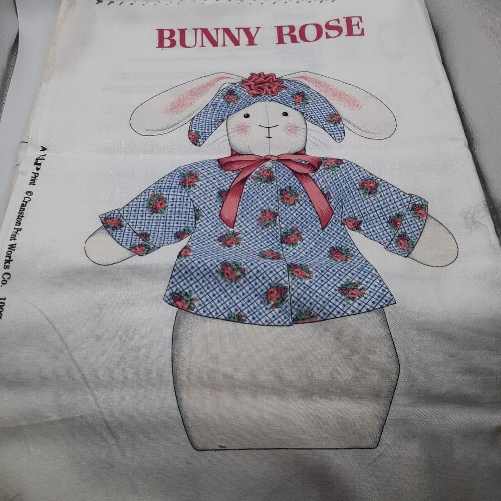 VTG Cottagecore Sewing Panel Bunny Rose Cut Sew Stuffed Animal Easter 15.5"